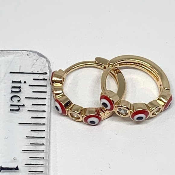 Evil eye hoops, gold Filled Hoops, Gold Earrings, Small hoops - Picture 2 of 5